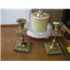 Image 1 : SMALL CROCKERY CONTAINER, COLLECTABLE GERBER BOWL, ASHTRAY & PAIR OF BRASS CANDLESTICKS