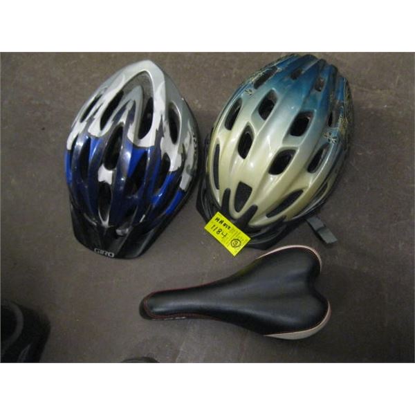 2 BICYCLE HELMETS & BIKE SEAT