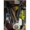 Image 2 : MISC. CONSTRUCTION TAPE, SQUARE, LEVEL, SCRAPER, HAMMERS, ETC.