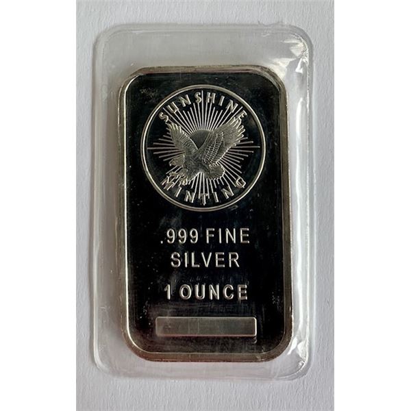 SUNSHINE MINTING 1 OZ. 99.9% SILVER BAR (TAX EXEMPT)