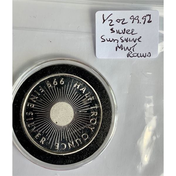 SUNSHINE MINTING 1/2 OZ. 99.9% SILVER ROUND (TAX EXEMPT)