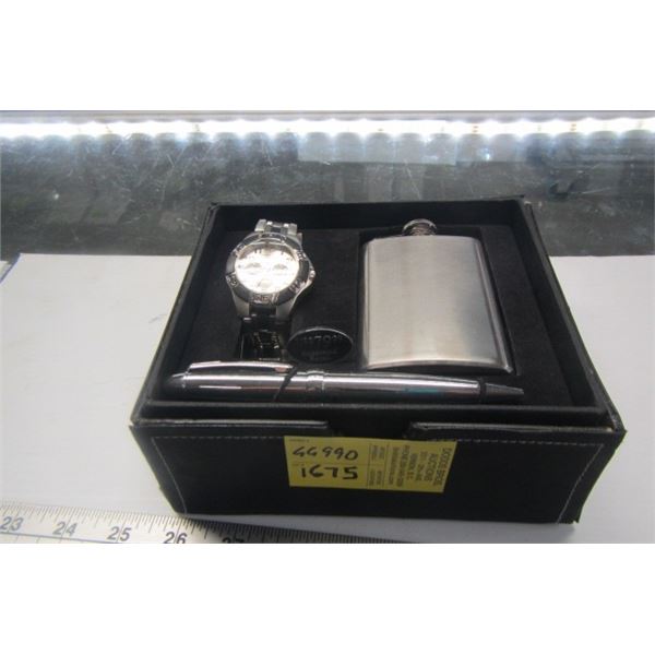 WATCH, FLASK & PEN SET