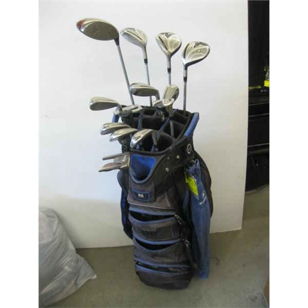 BLUE GOLF BAG W/ASST. LEFT HAND CLUBS