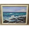 Image 1 : Makapu'u Wild Surf Artwork Signed by Artist Pauahi Clark, in White Frame 33"x25"