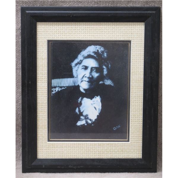 Female Photo of Queen Liliuokalani, Signed by Artist, Framed & Matted 14 x19 