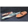 Image 1 : Qty 3 Model Boats: Battleship Missouri 32"L, Wooden Speed Boat & Chris Craft 18"L