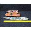 Image 25 : Qty 3 Model Boats: Battleship Missouri 32"L, Wooden Speed Boat & Chris Craft 18"L