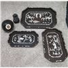 Image 1 : Qty 3 Trays w/ Inlaid Design Misc Size, 8-Ball & Seated Figure