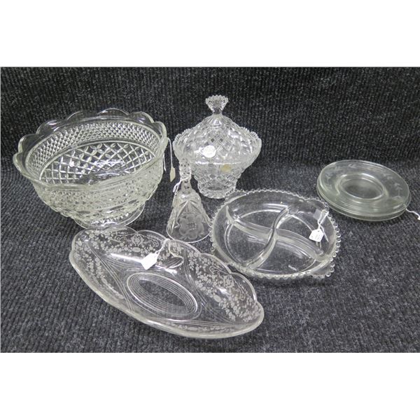 Multiple Cut Glass Bowls, Lead Crystal Candy Dish, Bell, Multi-Section Plates, etc