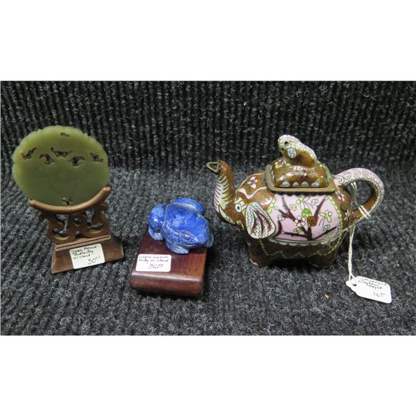 Jade Round Butterfly w/ Stand, Lapis Frog & Elephant Tea Pot