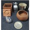 Image 1 : Wooden Box w/ Lid & Bowl, Metal Stanley Pitcher w/ Stopper, Dragon Cooler, Duck, etc