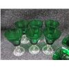 Image 2 : Multiple Footed Green Glasses, Teacups w/ Square Saucers & 2 Leaf Serving Bowls