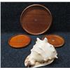 Image 1 : Qty 3 Round Wooden Plates w/ Hawaii Crest, Misc Sizes & Conch Shell 9"x7"H
