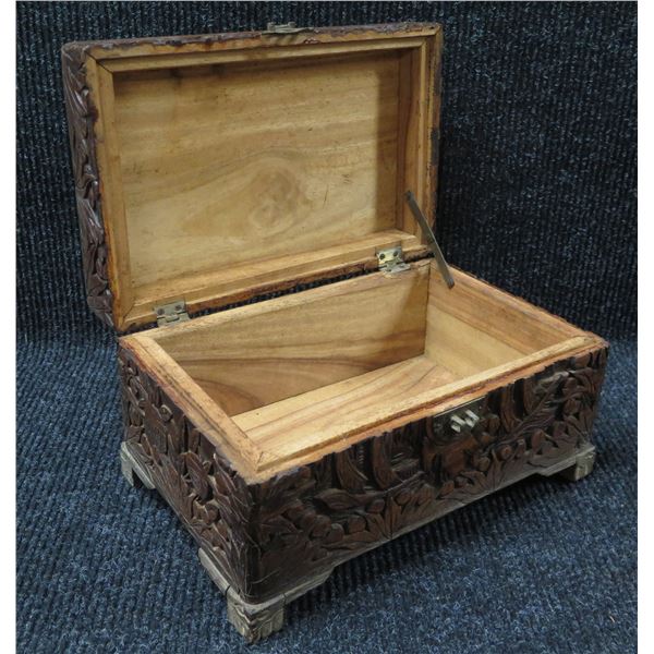 Carved Wooden Box w/ Metal Hardware 13"x9"x7.5"H