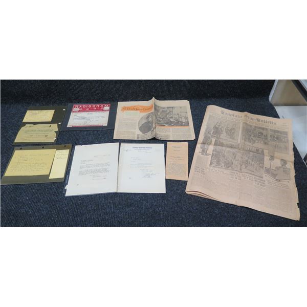 Vintage Documents:  Honolulu Star Bulletin 1922, Radiogram 1925, Pacific Club Card 1927, etc