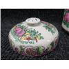 Image 8 : Asian Floral Jar w/ 2 Handles & Lid Decorated in Hong Kong 7"H