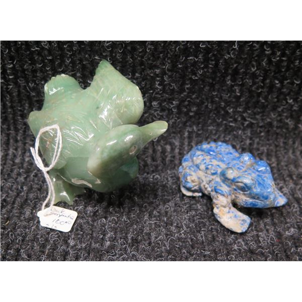 Serpentine Duck & Blue Frog Figurines, Misc Sizes