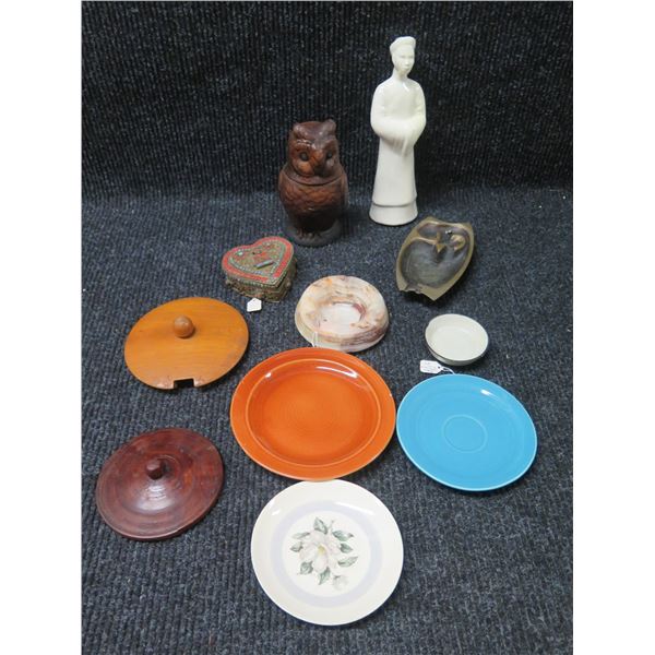 Multiple Plates, Trinket Boxes, Lids, Ashtray, Figurine, etc