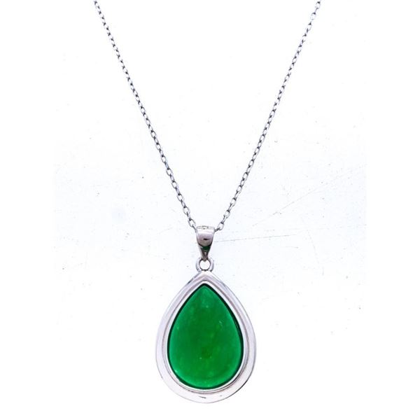 925 Sterling Silver Pendant & Chain, Pear Cut Jadite =3.88ct. Appraisal $485.00