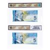 Image 2 : Lot 2 Bank of Canada, 2006, $5 Single Note Replacement, Printed in 2006. GEM UNC 66 Original  BCS