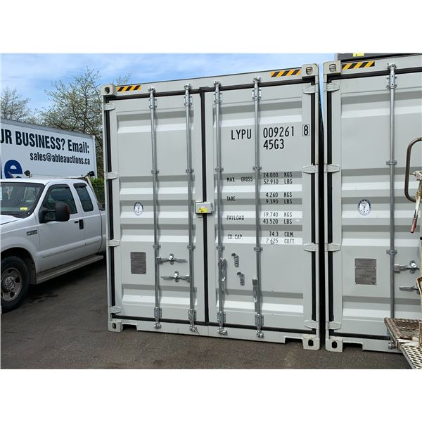 *H/T S* GREY 40' 52,910 MAX CAPACITY INDUSTRIAL TRANSPORT CONTAINER WITH 4 DUAL SWING SIDE DOORS,