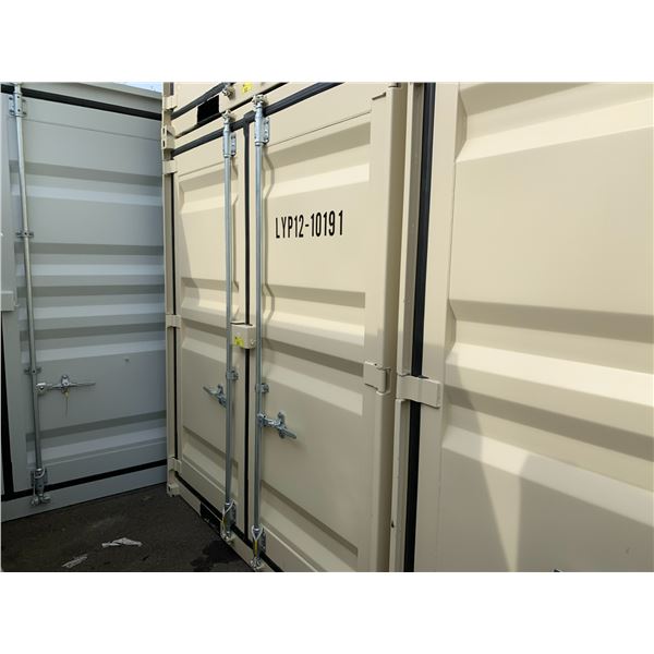 12' BEIGE PORTABLE OFFICE CONTAINER W88" X L144" X H99" WITH WINDOW, LOCKING MAN DOOR, WOOD FLOOR,