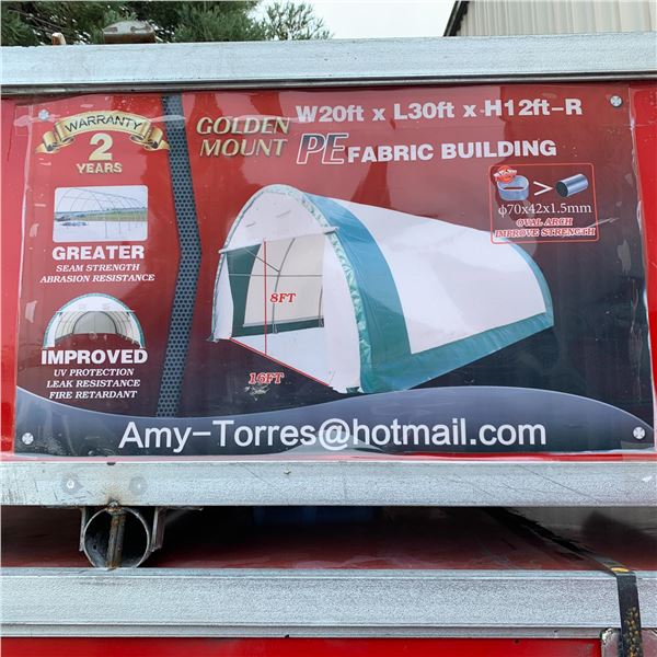 GOLDEN MOUNT 30'X65'X15' HIGH ROUND ROOF PE FABRIC STORAGE BUILDING WITH 11.5' X 11.5'