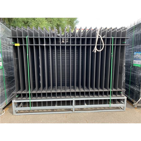 24 PIECES OF BLACK POWDER COATED GALVANIZED STEEL GARDEN/PUBLIC SPACE FENCING WITH 25 POSTS