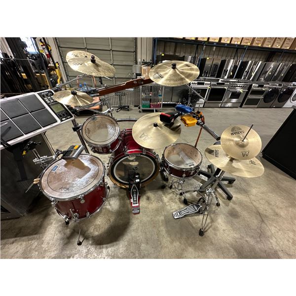 13 PCS DRUM KIT WITH GIBRALTAR PROFESSIONAL RACK, 6 SABIAN AAX CYMBALS, BASS DRUM WITH  FOOT PEDA...