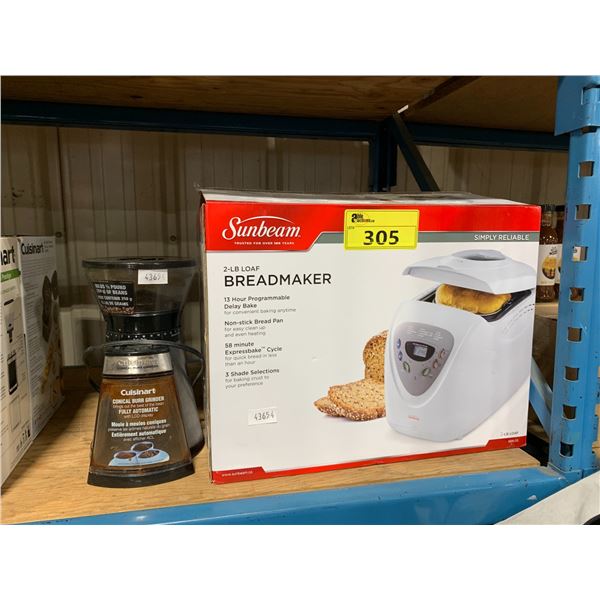 SUNBEAM 2-LB LOAF BREAD MAKER & CUISINART CONICAL BURR GRINDER
