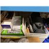 Image 2 : SHELF OF ASSORTED KITCHEN DINNERWARE SETS, BAGS, TOWELS, BASKETS, PAPERS, STATIONARY & MORE