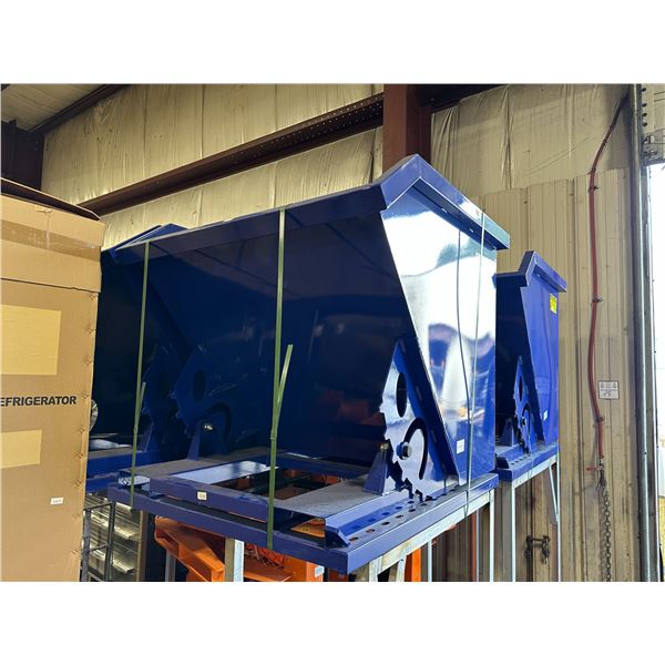 BLUE METAL 43" X 40" X 37" INDUSTRIAL FORKLIFT DUMP BIN