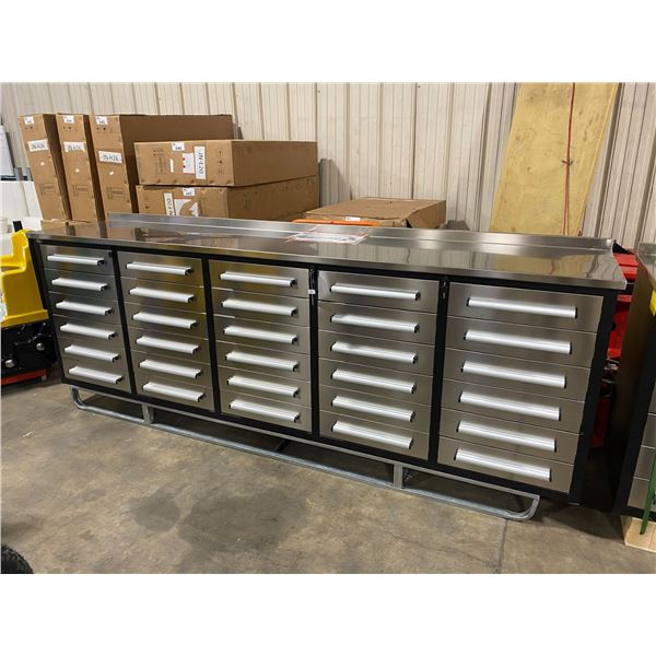 STEELMAN STAINLESS STEEL 30 DRAWER WORKBENCH 36"H X 113"W X 24"D WITH ANTI-SLIP LINING,
