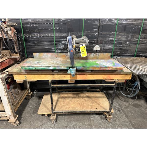 MASTERCRAFT MAXIMUM 12" DUAL BEVELING SLIDING COMPOUND MITER SAW ON METAL / WOOD MOBILE WORK TABLE