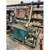 Image 1 : HEAVY DUTY GREEN METAL MOBILE WORK STATION WITH BENCH SHEAR, NO. 455 BENCH VISE, LARGE BLUE BENCH