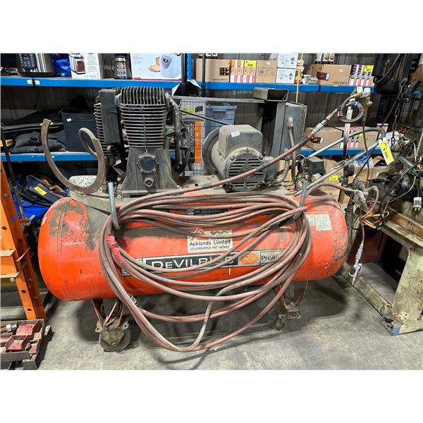 DEVILBISS SDO-55582 MOBILE 175 PSI INDUSTRIAL HORIZONTAL AIR COMPRESSOR WITH AIR HOSE / NOZZLE