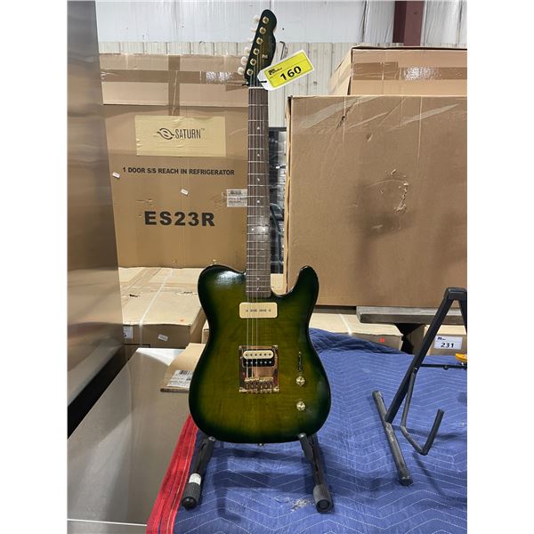 ACEPRO 2 TONE GREEN BURLED BODY 6 STRING ELECTRIC GUITAR WITH WALNUT NECK