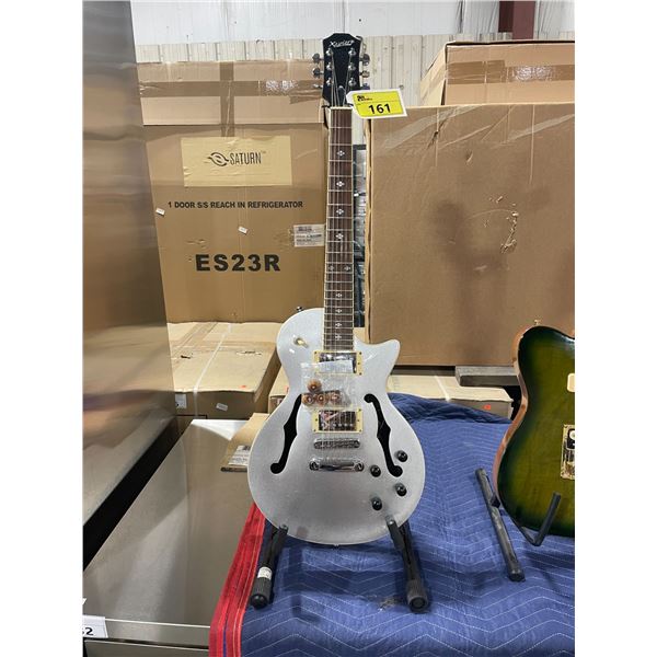 XAVIERE SILVER METALLIC BODY 6 STRING ELECTRIC GUITAR WITH WALNUT INLAY NECK ( SMALL CRACK UNDER