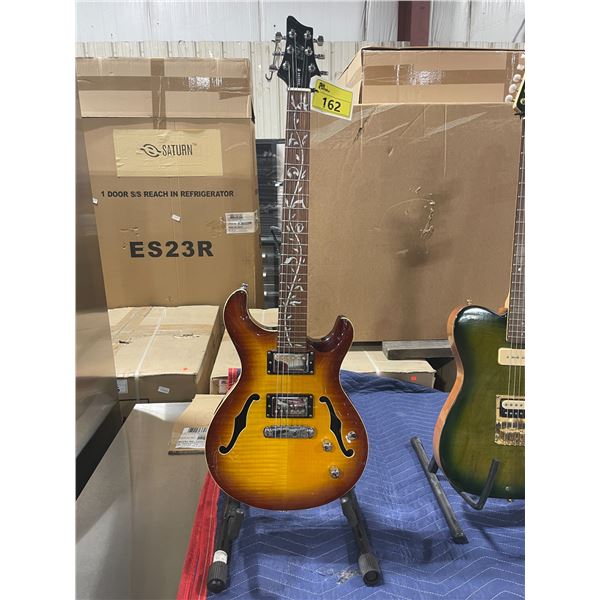 IYV DESTINY CNC WOUND 2 TONE BURLED WOOD BODY 6 STRING ELECTRIC GUITAR WITH WALNUT INLAY NECK
