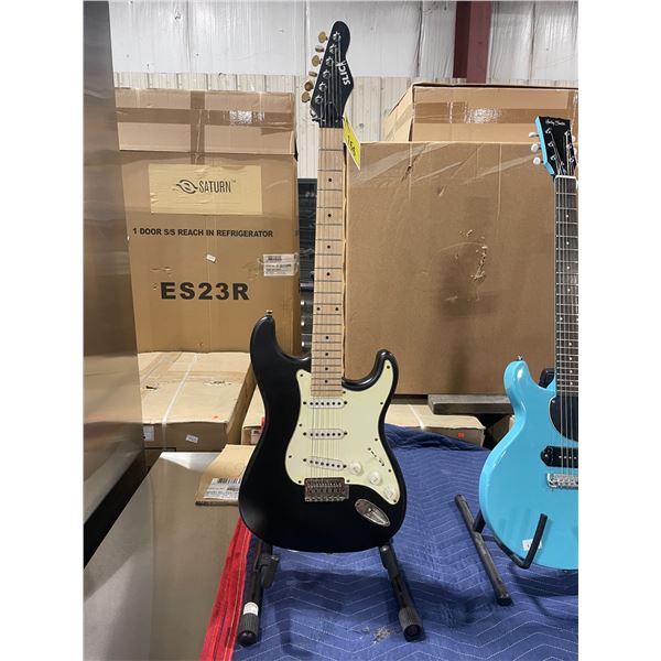 SLICK BLACK WOOD BODY 6 STRING ELECTRIC GUITAR WITH MAPLE NECK