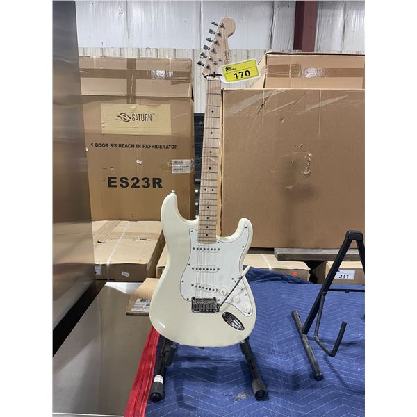 FENDER SQUIRE STRATOCASTER METALLIC WHITE WOOD BODY 6 STRING ELECTRIC GUITAR WITH MAPLE NECK