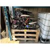 Image 1 : PALLET CRATE OF ASSORTED BIKE FRAMES, CHILDRENS BIKES, WHEELCHAIR, TIRES & PARTS