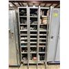 Image 2 : GREY 36"W X 15"D X 78"H METAL LOCKING 3 BAY STORAGE LOCKER ON MOBILE CART WITH ASSORTED CONTENTS OF