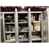 Image 3 : GREY 36"W X 15"D X 78"H METAL LOCKING 3 BAY STORAGE LOCKER ON MOBILE CART WITH ASSORTED CONTENTS OF