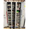 Image 2 : GREY 36"W X 15"D X 78"H METAL LOCKING 3 BAY STORAGE LOCKER ON MOBILE CART WITH ASSORTED CONTENTS OF