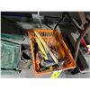 Image 3 : PAIR OF GREEN METAL CAR RAMPS, PLASTIC CRATE OF ASSORTED HAND TOOLS, PLASTIC BIN OF CEMENT POWDER,