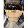 Image 2 : BOX & GARBAGE CAN OF ASSORTED SPORTS GEAR, SKATES, & BADMINTON RACKETS