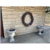Image 1 : Pair of Concrete Flower Pots & Garden Wreath - Very Heavy