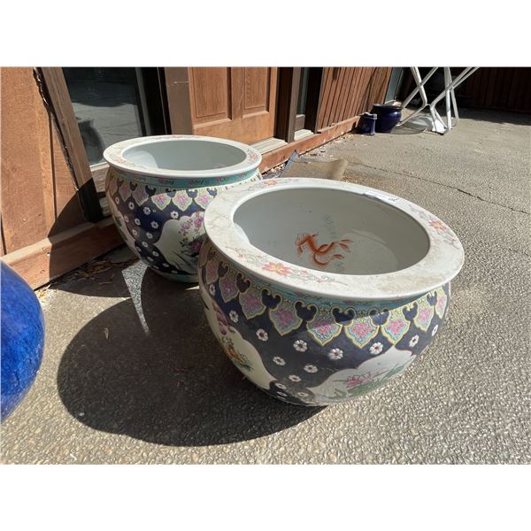 Pair of Japanese Pots with Coy Fish Motifs - Excellent Condition