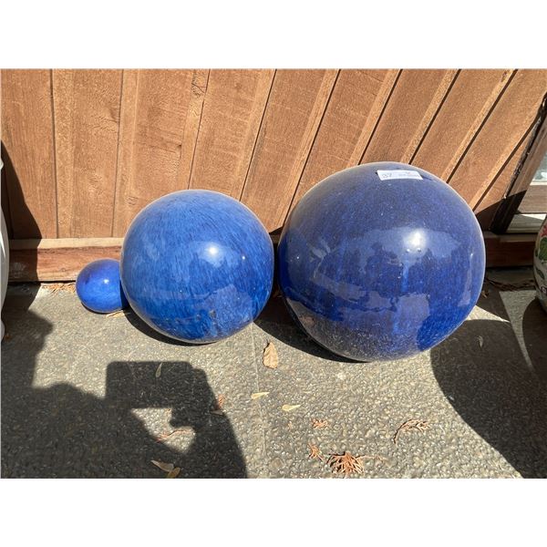 Three Matching Blue Garden Balls